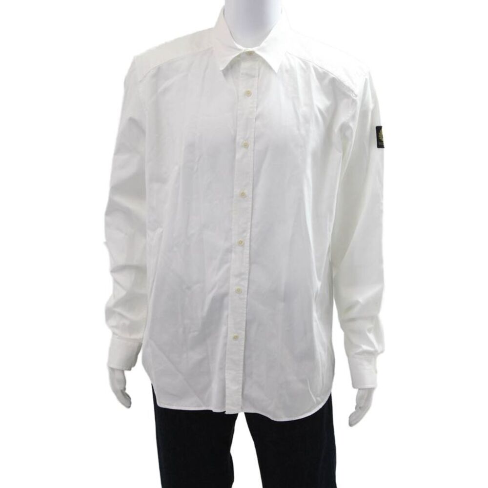Belstaff Mens White Cotton Point Collar Long Sleeve Dress Shirt Size XL